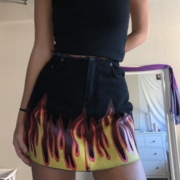 Carmar Skirts Carmar Denim Flame Painted Skirt Poshmark